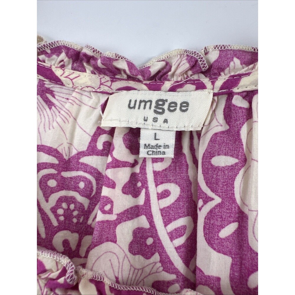 Umgee Tiered Midi Dress Pink Floral Puff Sleeves Boho Summer Indie Smocked Large - Picture 8 of 11